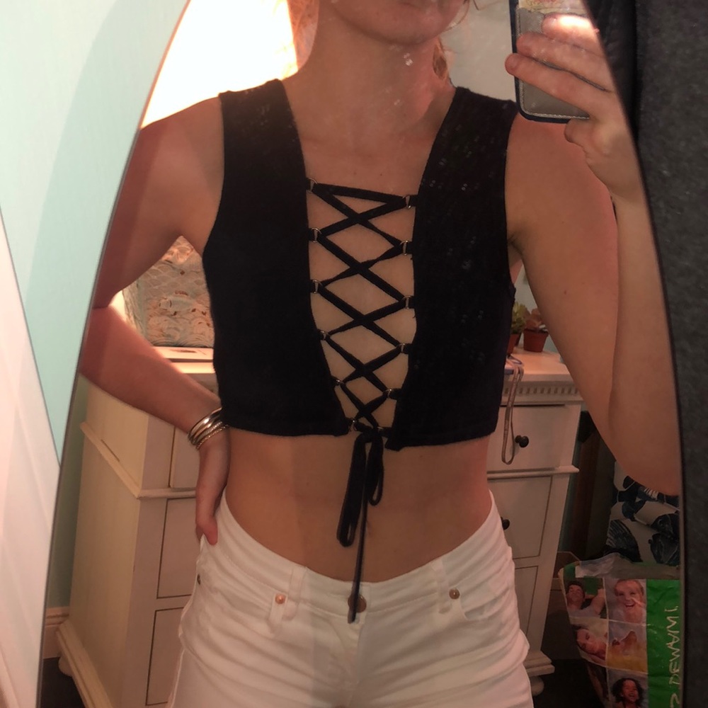 Silence + Noise, Lattice Crossed crop top